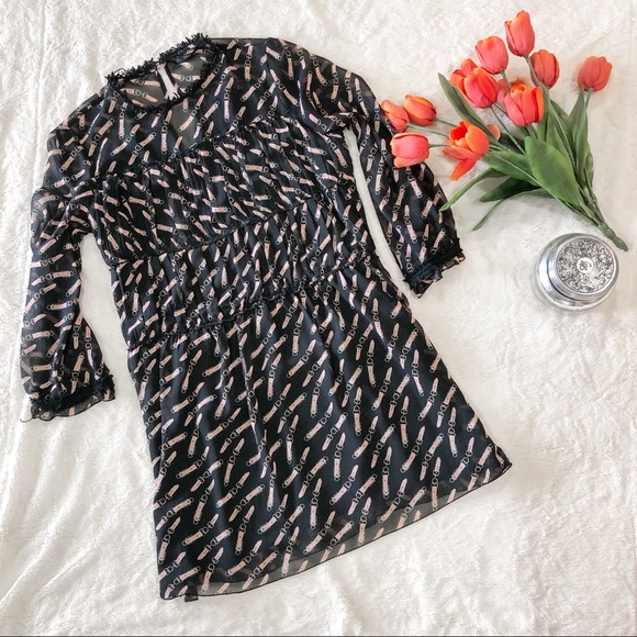Zara Black Long Sleeve Printed Ruffle Dress - Picture 1 of 7